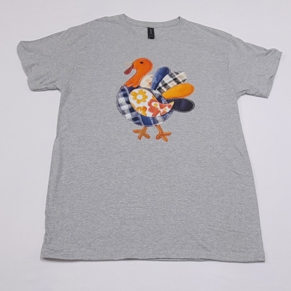 Short Sleeve Thanksgiving Turkey Patchwork Graphic T-Shirt Medium